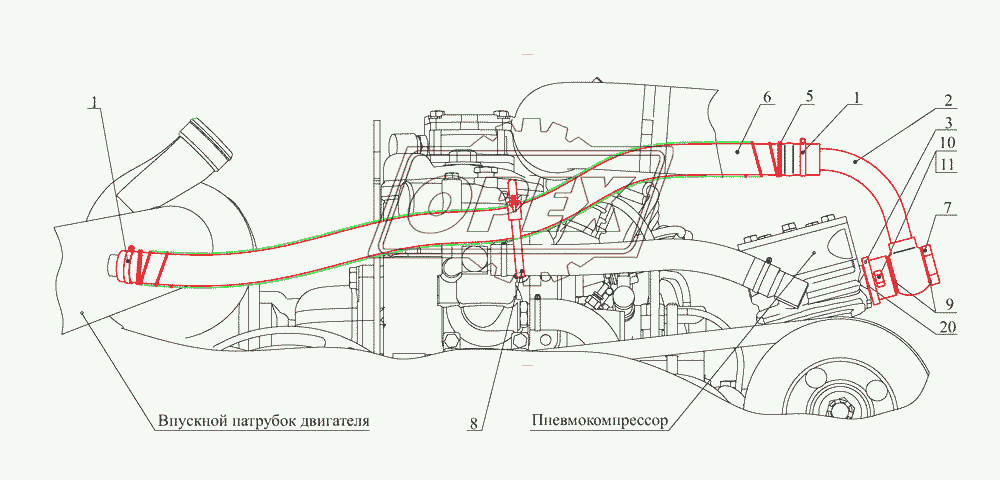 Установка шланга компрессора 437043-3500014