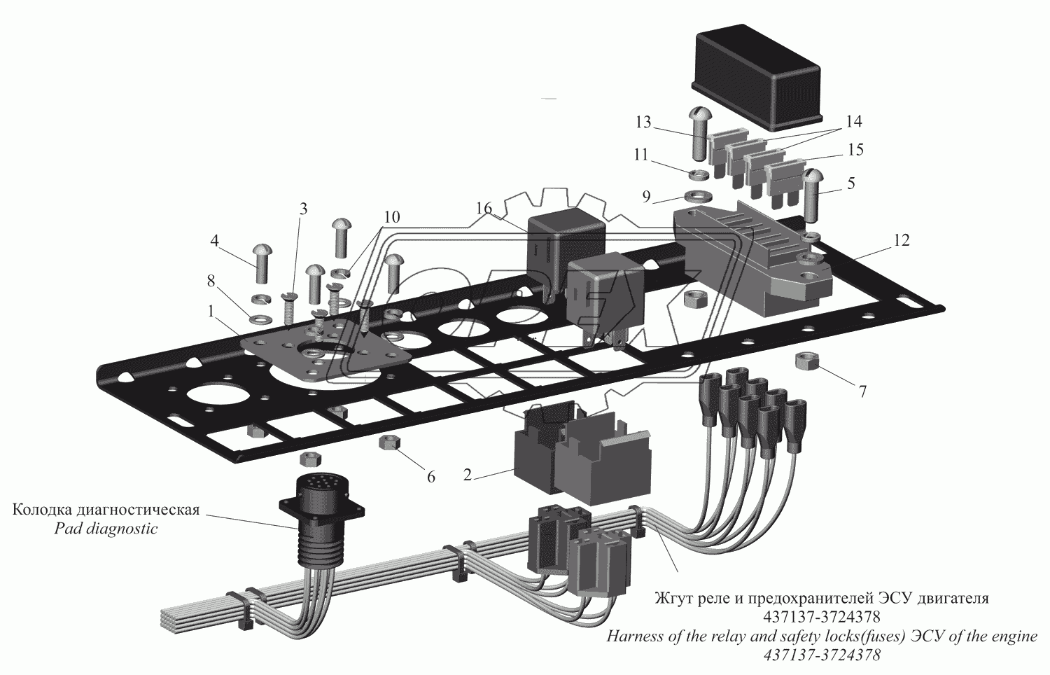 Панель реле и предохранителей ЭСУ двигателя