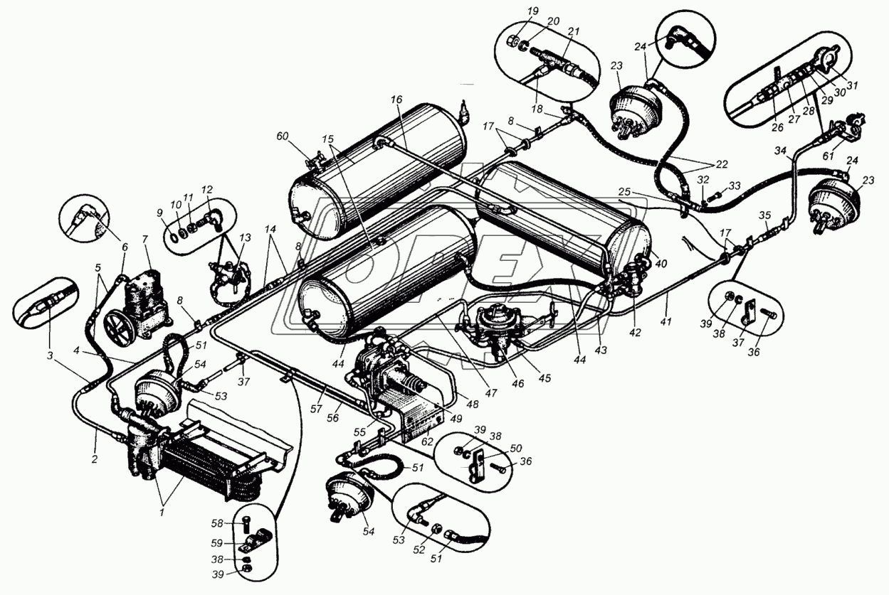 Привод пневматический тормозов МАЗ-5335