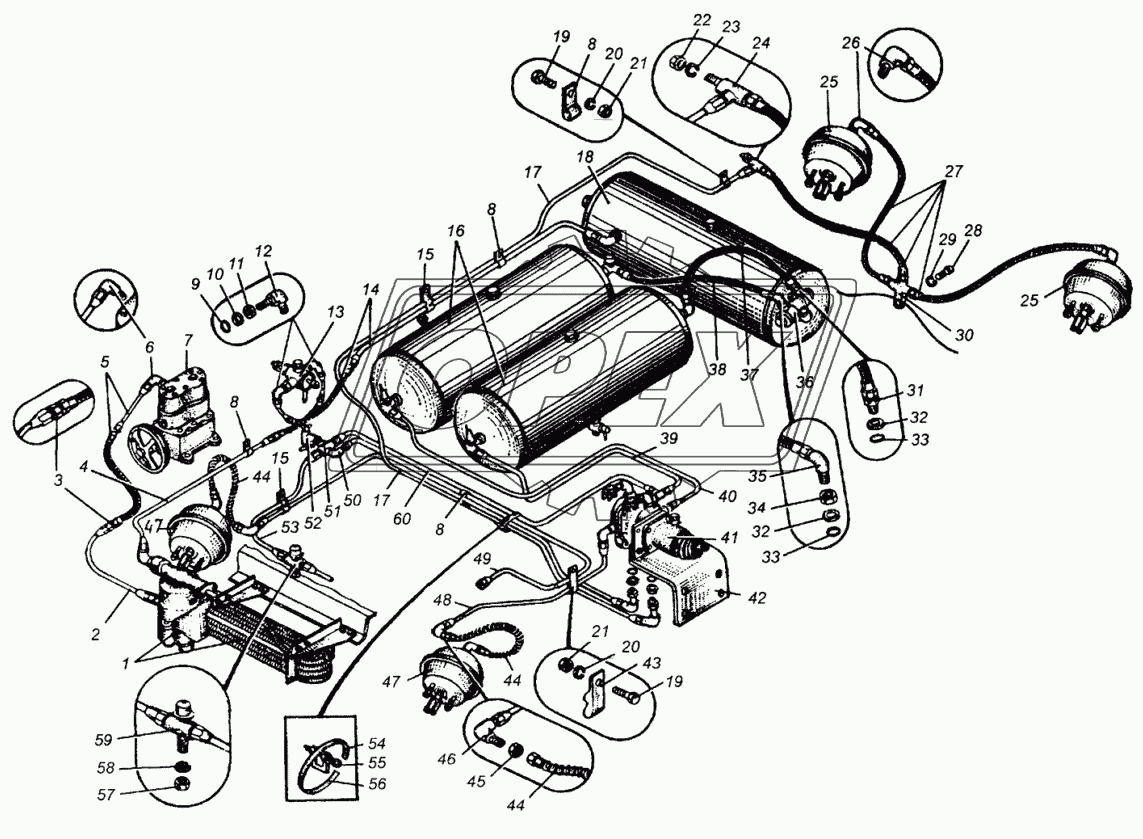 Привод пневматический тормозов МАЗ-5549