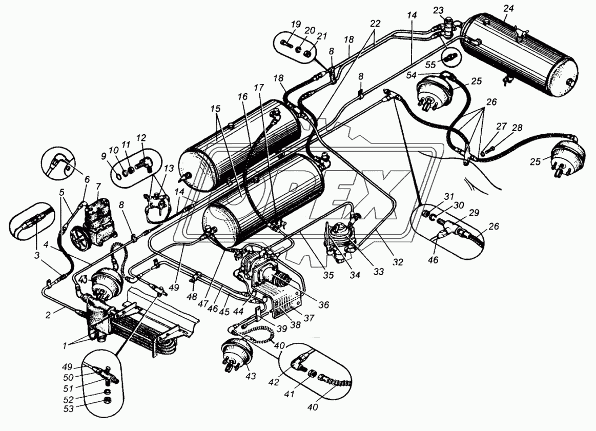 Привод пневматический тормозов МАЗ-5429, МАЗ-504В