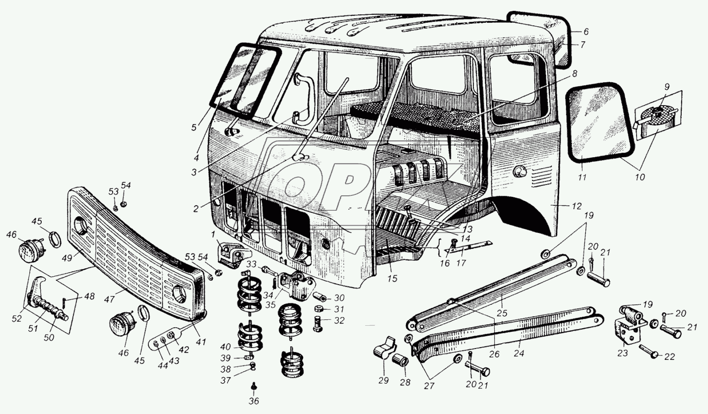 Каркас кабины и его крепление