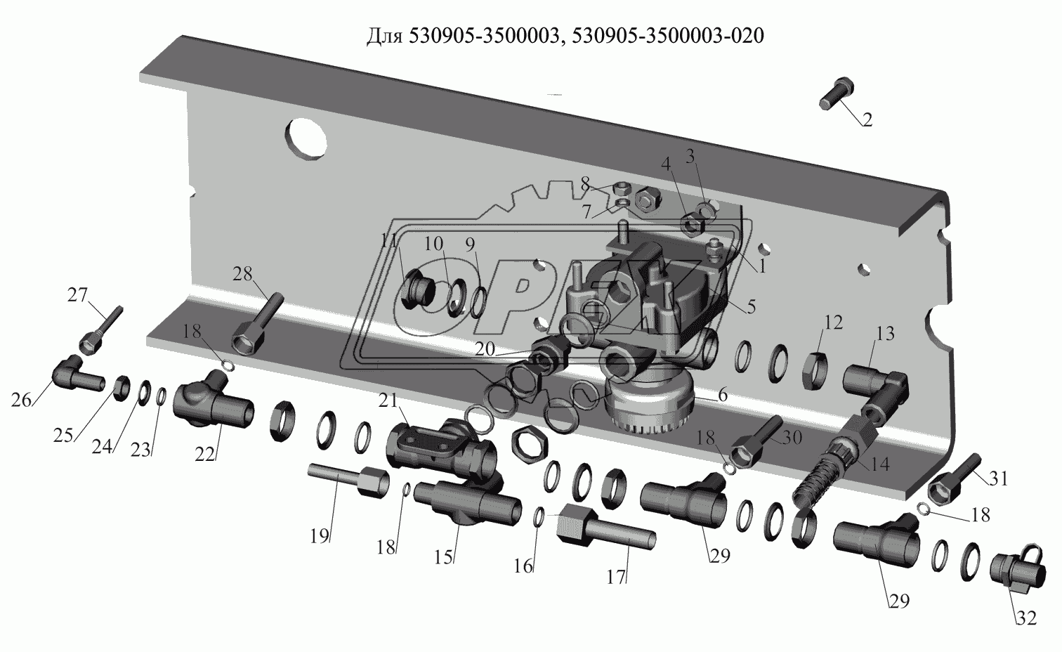 Крепление клапана ускорительного 543403-3518004 и присоединительной арматуры 1