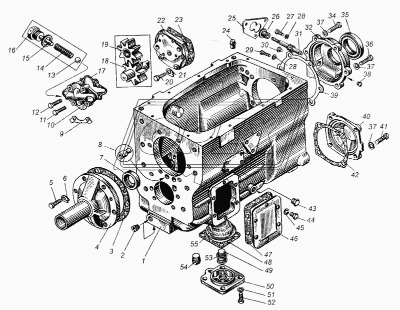 Картер и насос масляный коробки передач
