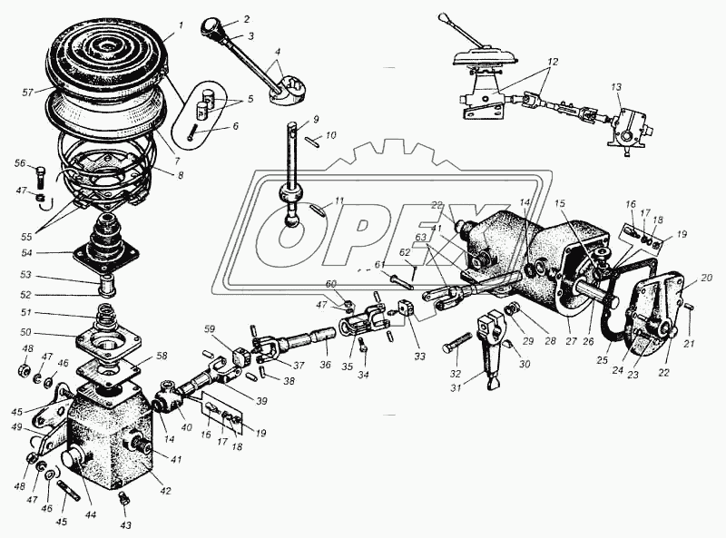 Рычаг и механизмы переключения передач автомобиля МАЗ-504В