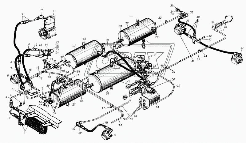 Привод пневматический тормозов автомобиля МАЗ-509А