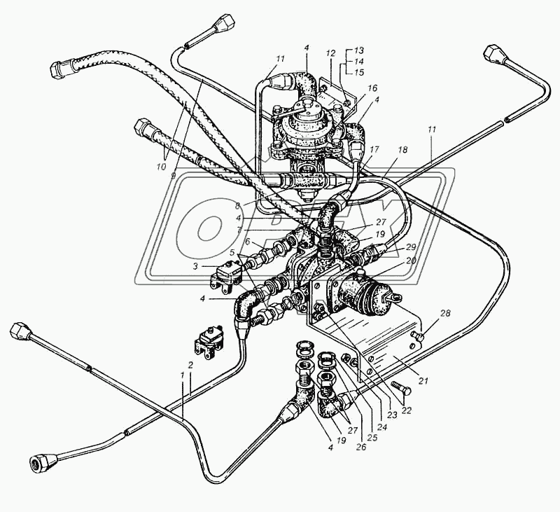 Трубопроводы к тормозным кранам автомобиля МАЗ-509А