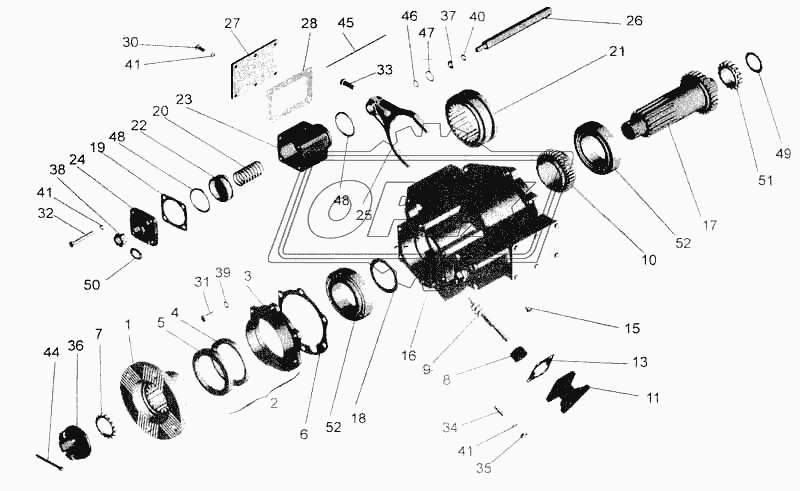 Центральный редуктор отбора мощности. Вал задний