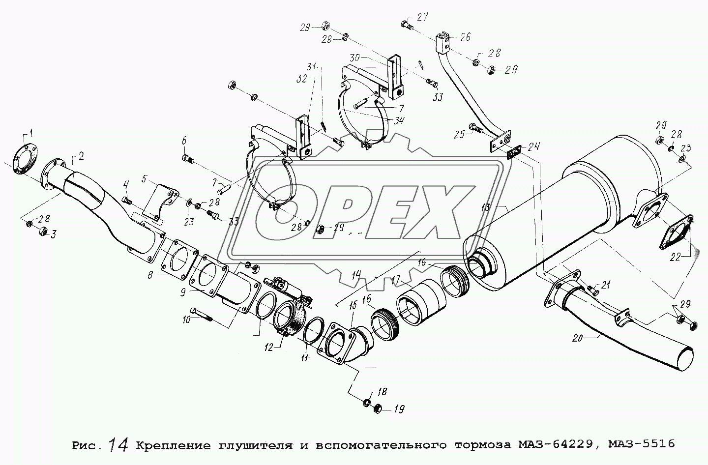 Крепление глушителя и вспомогательного тормоза МАЗ-64229, МАЗ-5516