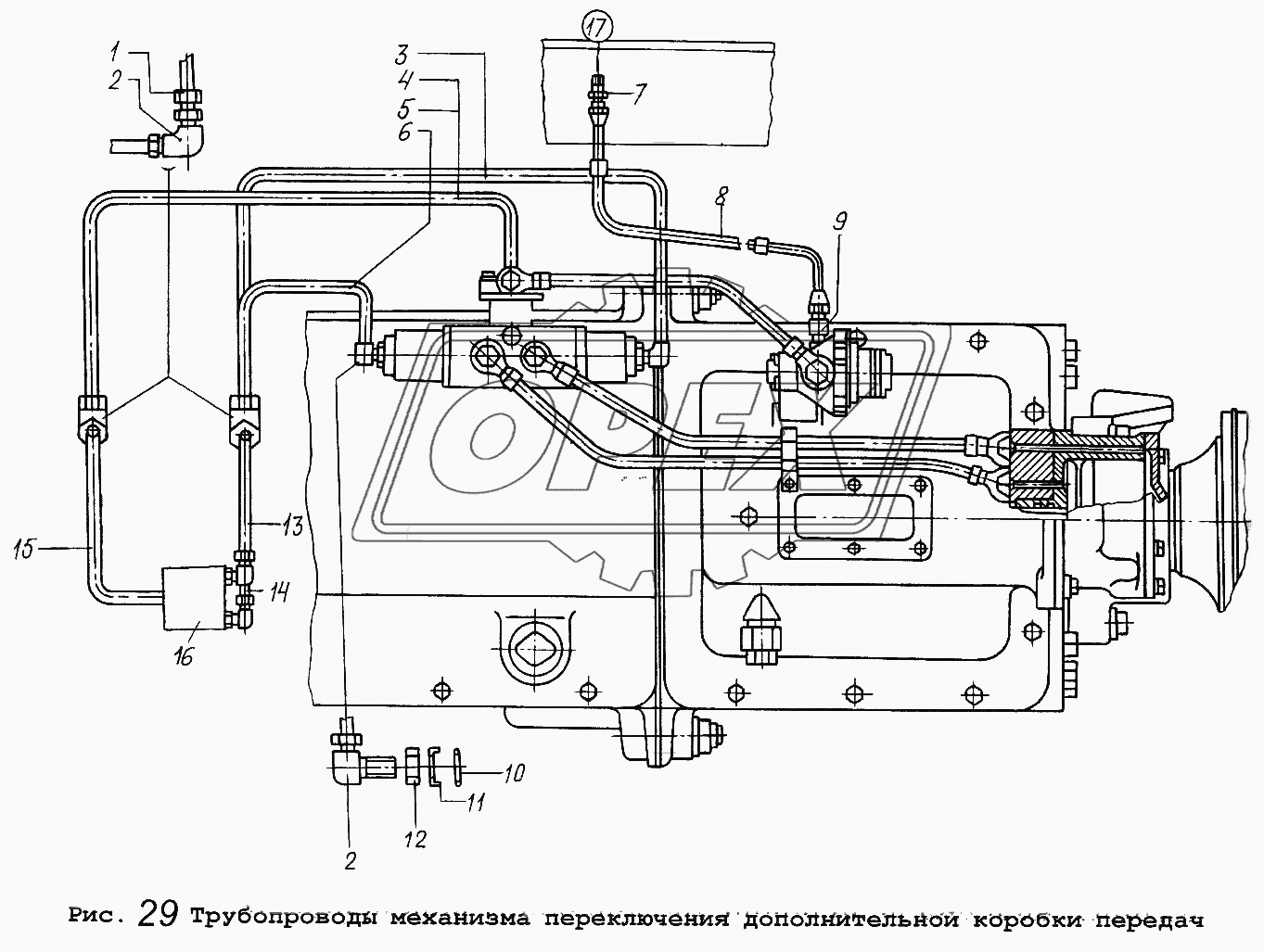 Трубопроводы механизма переключения дополнительной коробки передач