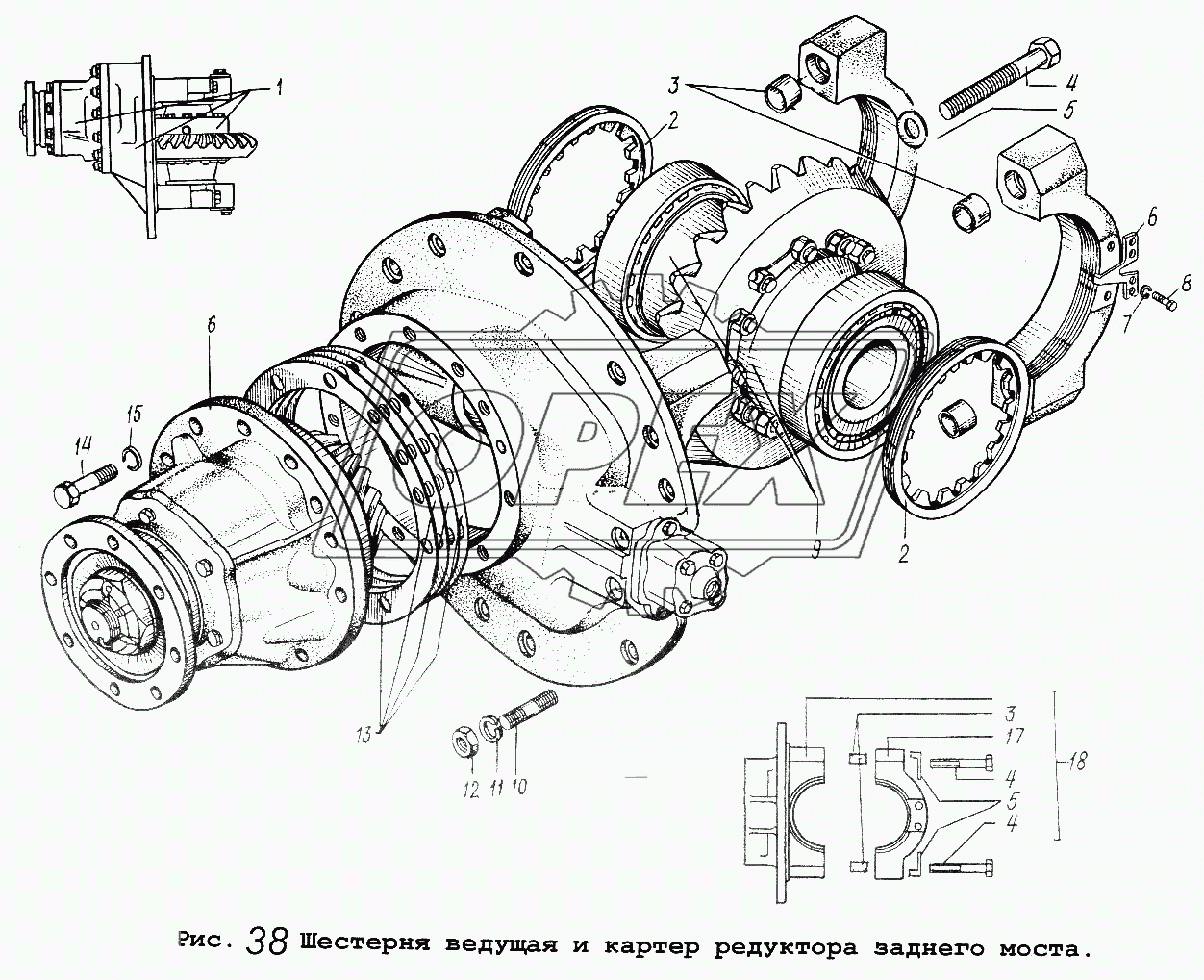 Шестерня ведущая и картер заднего моста