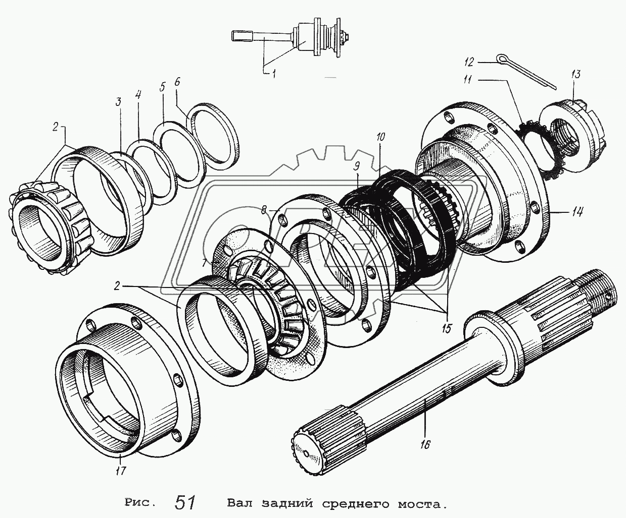 Вал задний среднего моста