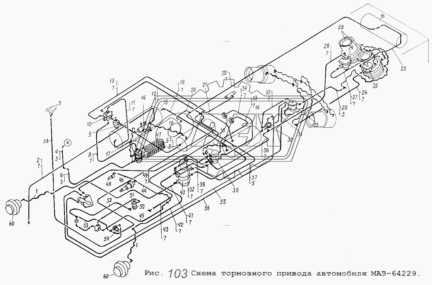 Схема тормозного привода автомобиля МАЗ-64229
