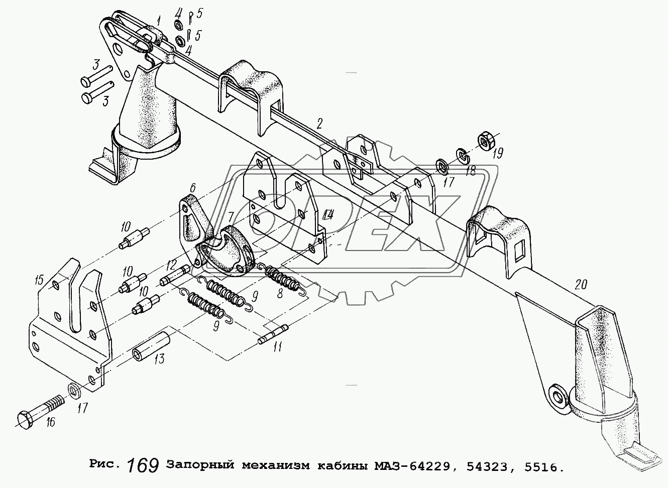 Запорный механизм кабины МАЗ-64229, 54323, 5516