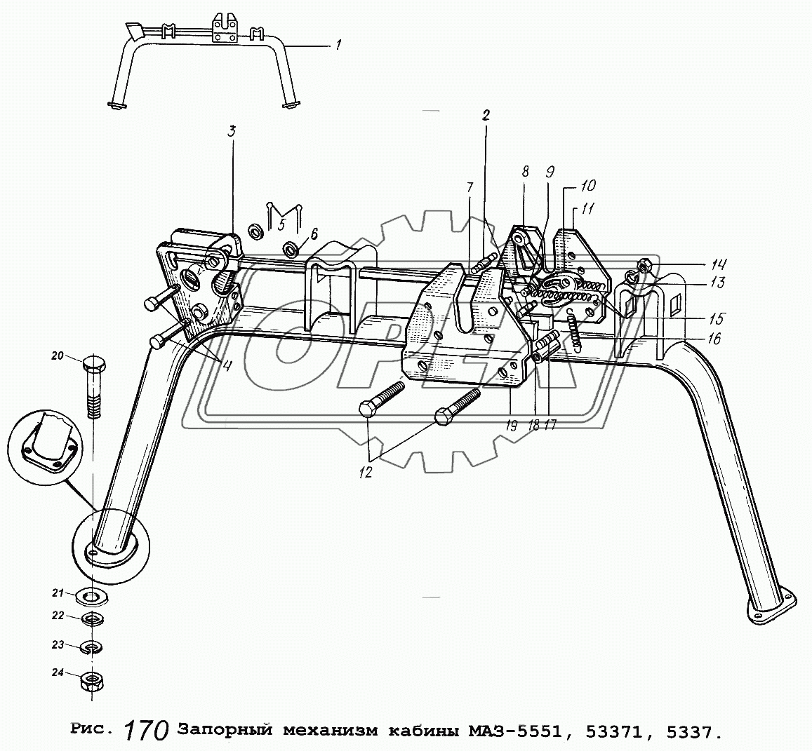 Запорный механизм кабины МАЗ-5551, 53371, 5337