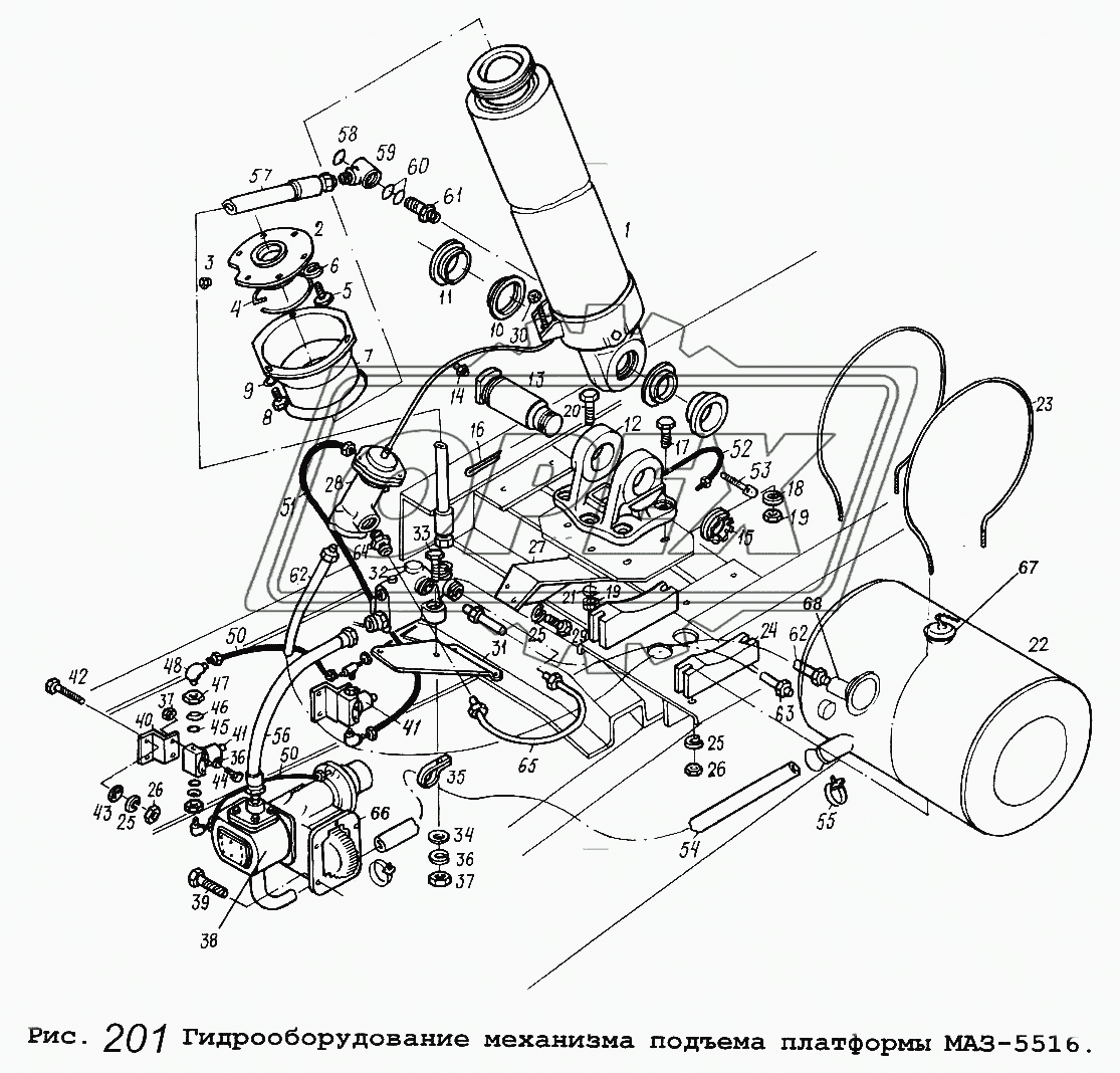 Гидрооборудование механизма подъема платформы МАЗ-5516