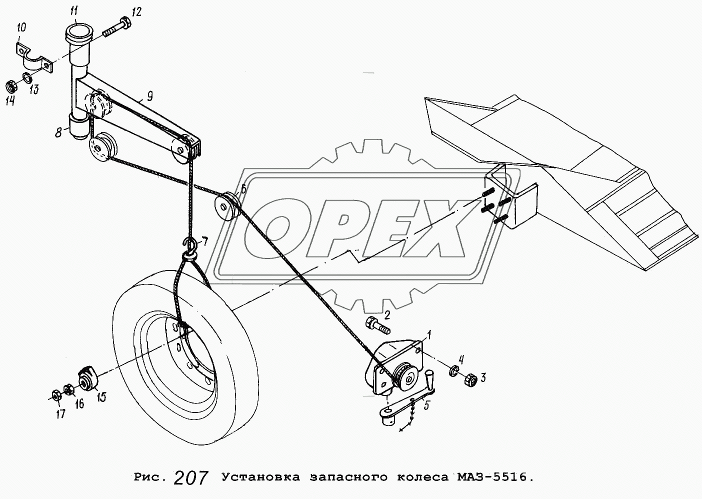 Установка запасного колеса МАЗ-5516
