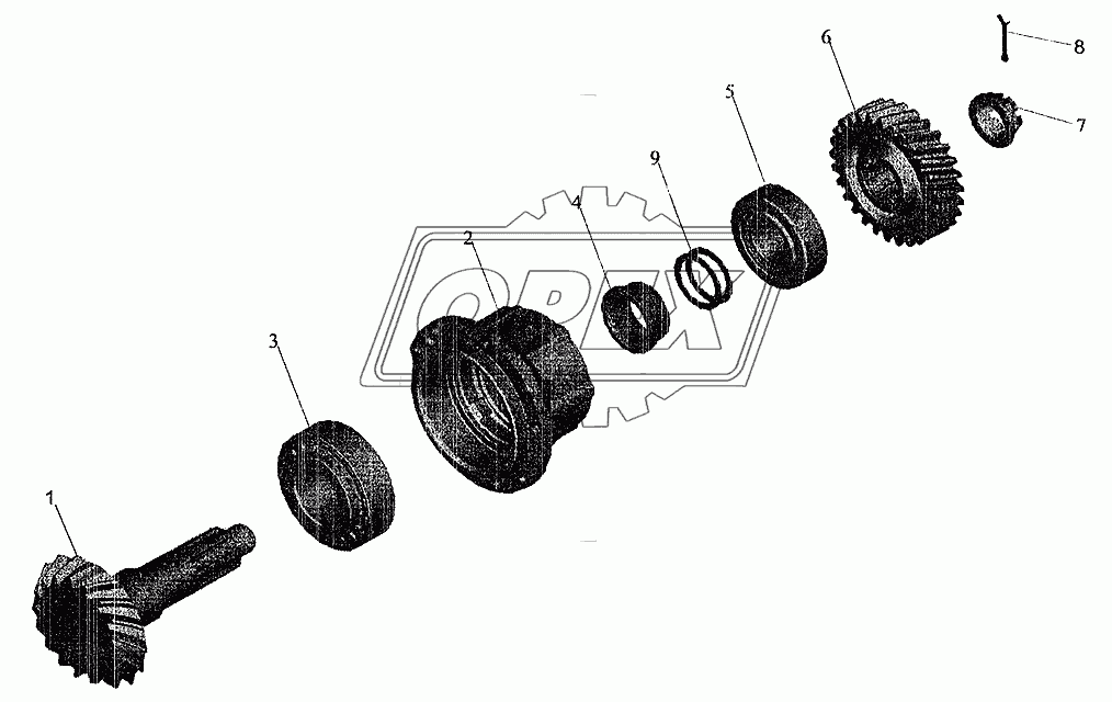 Редуктор среднего моста. Шестерня ведущая