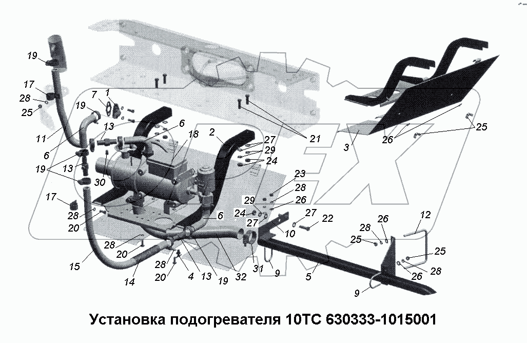 Установка подогревателя 10 ТС 630333-1015001