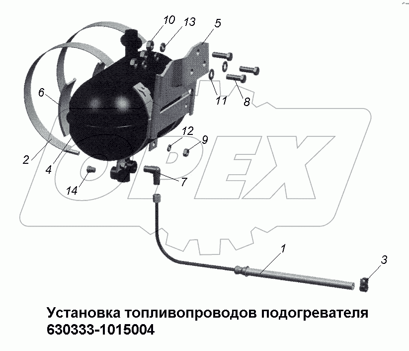 Установка топливопроводов подогревателя 630333-1015004