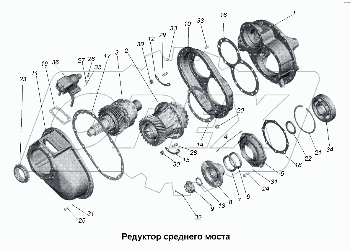Редуктор среднего моста