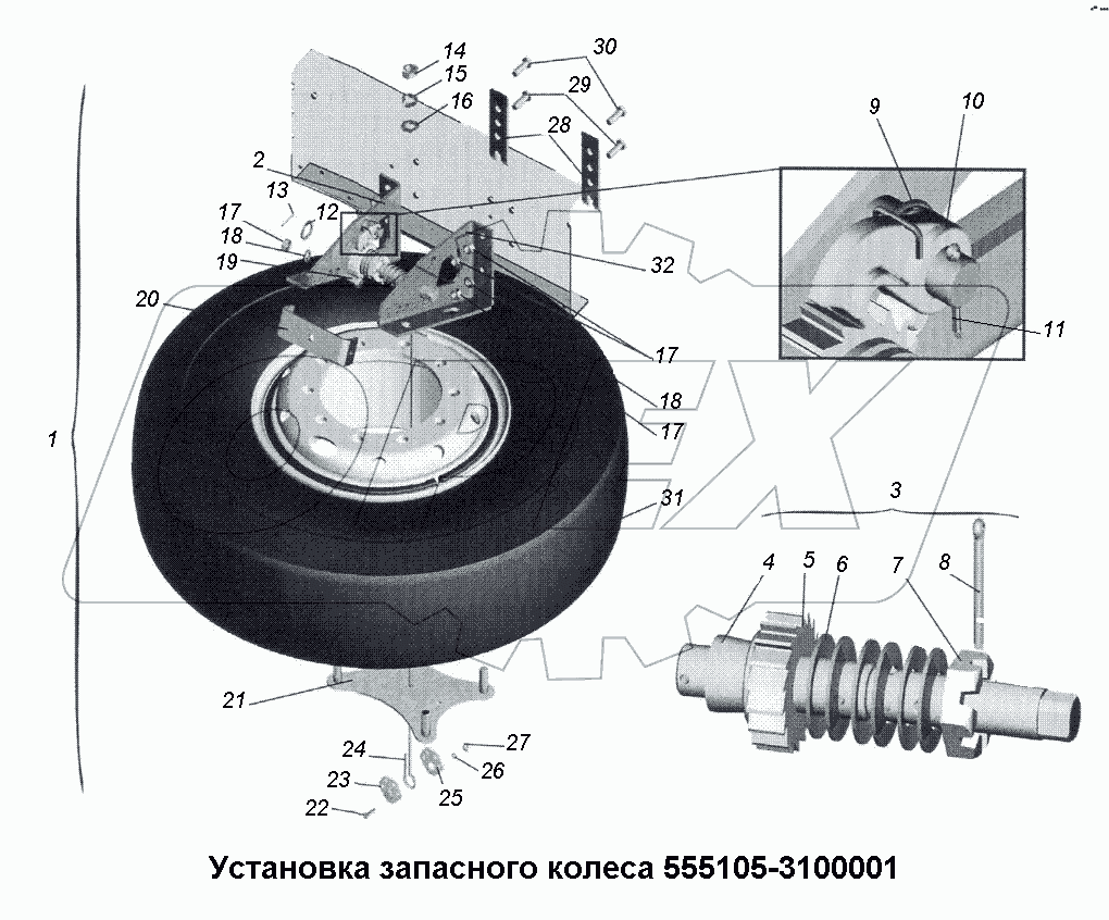 Установка запасного колеса 555105-3100001
