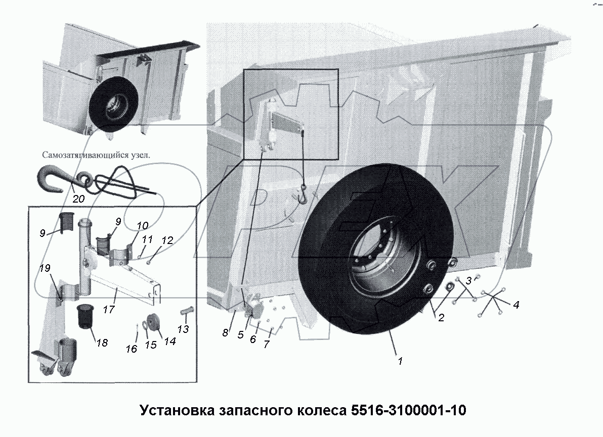 Установка запасного колеса 5516-3100001-10