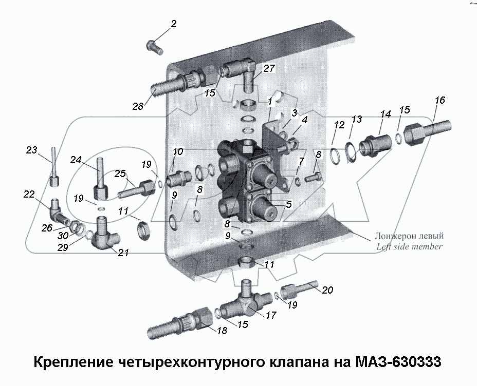 Крепление четырехконтурного клапана на МАЗ-630333