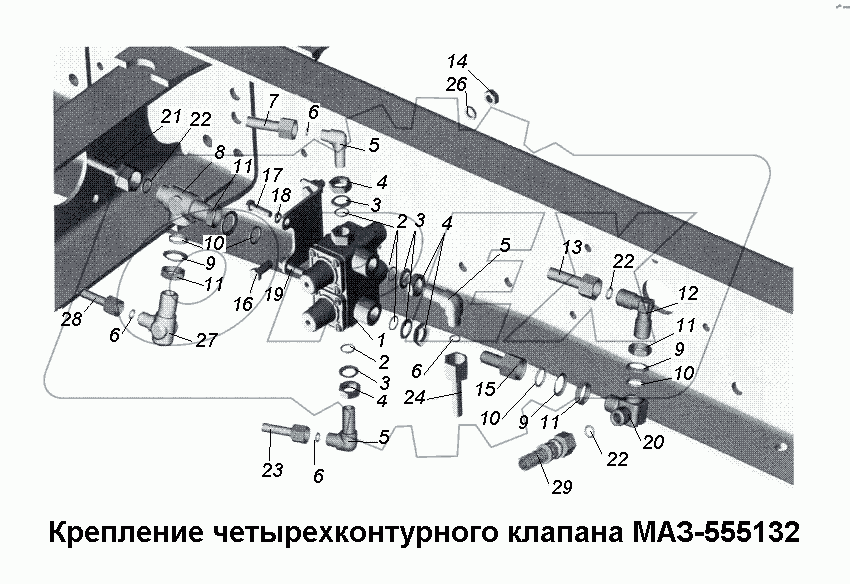 Крепление четырехконтурного клапана МАЗ-555132