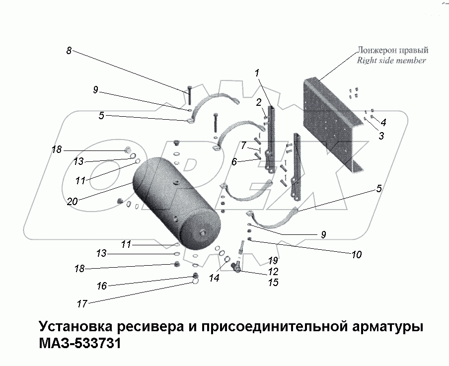 Установка ресивера и присоединительной арматуры МАЗ-533731