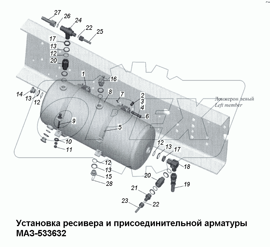Установка ресивера и присоединительной арматуры МАЗ-533632