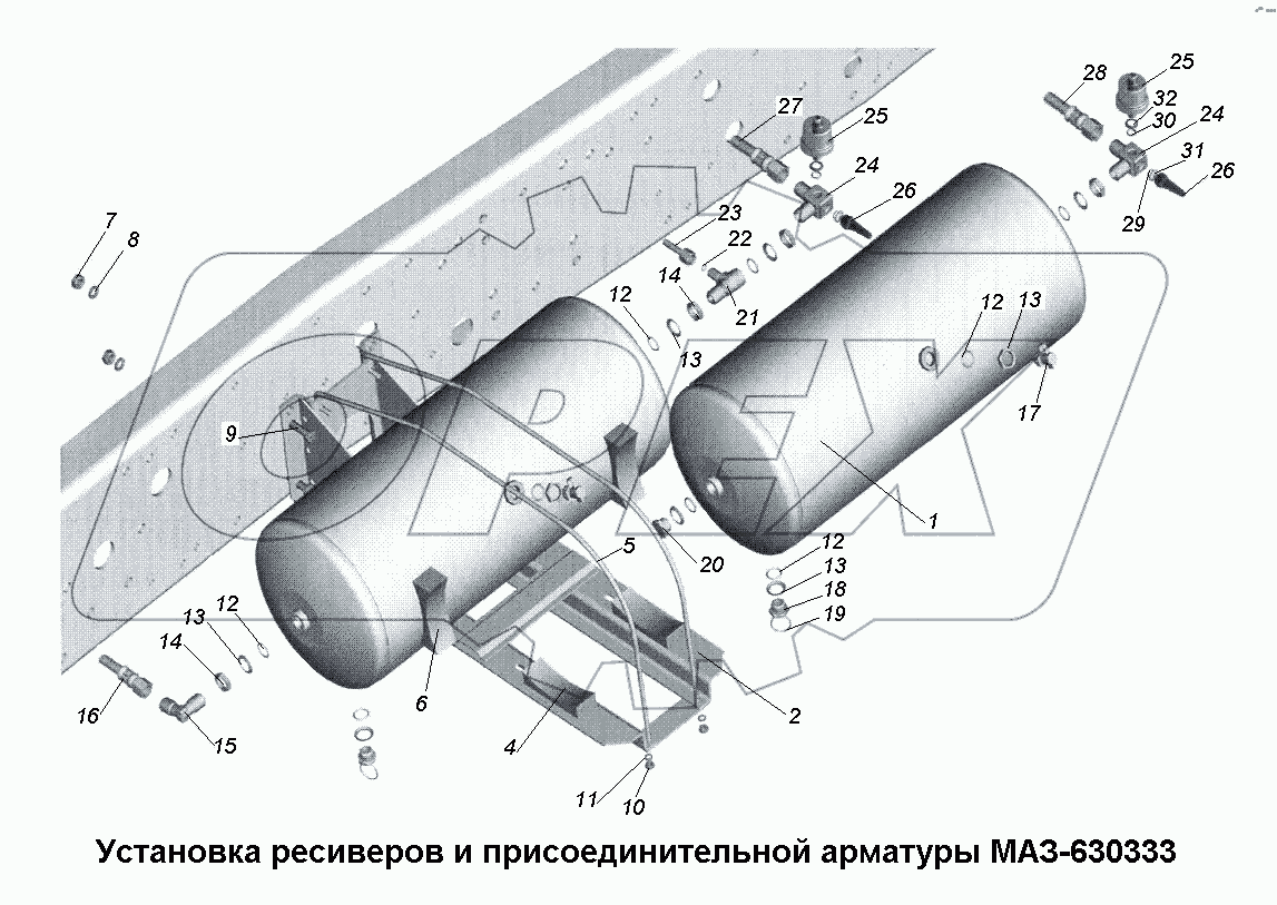 Установка ресиверов и присоединительной арматуры МАЗ-630333