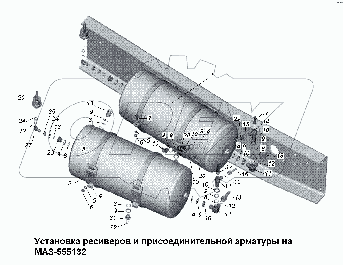 Установка ресиверов и присоединительной арматуры МАЗ-555132