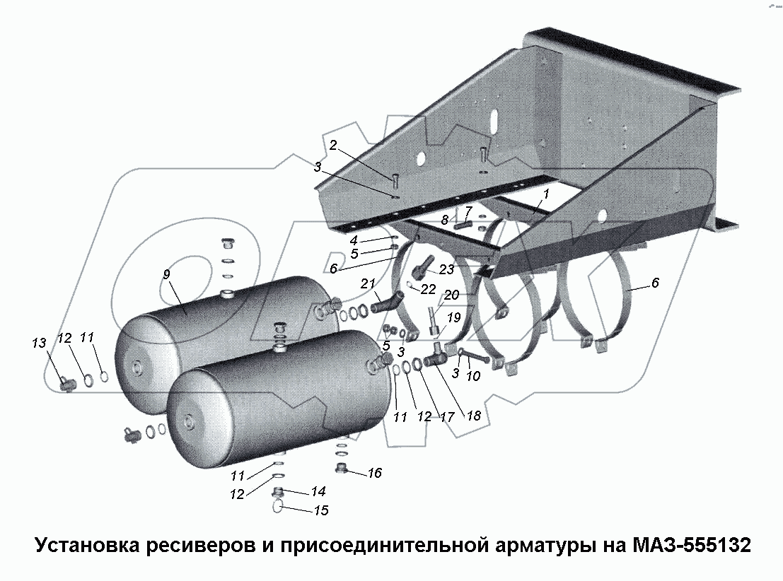 Установка ресивера и присоединительной арматуры МАЗ-555132