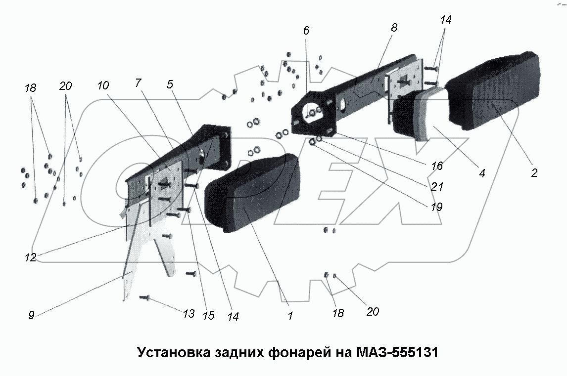 Установка задних фонарей на МАЗ-555131