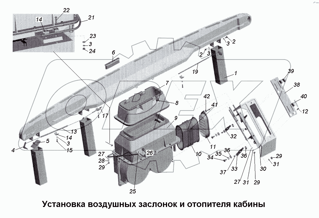 Установка воздушных заслонок и отопителя кабины