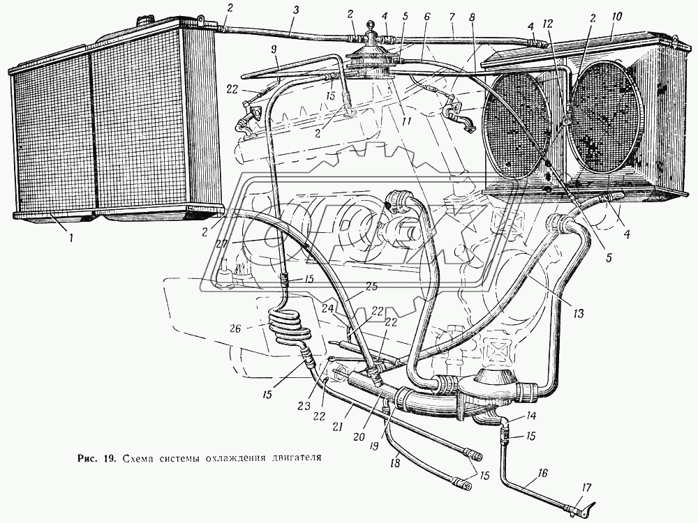 Схема системы охлаждения двигателя