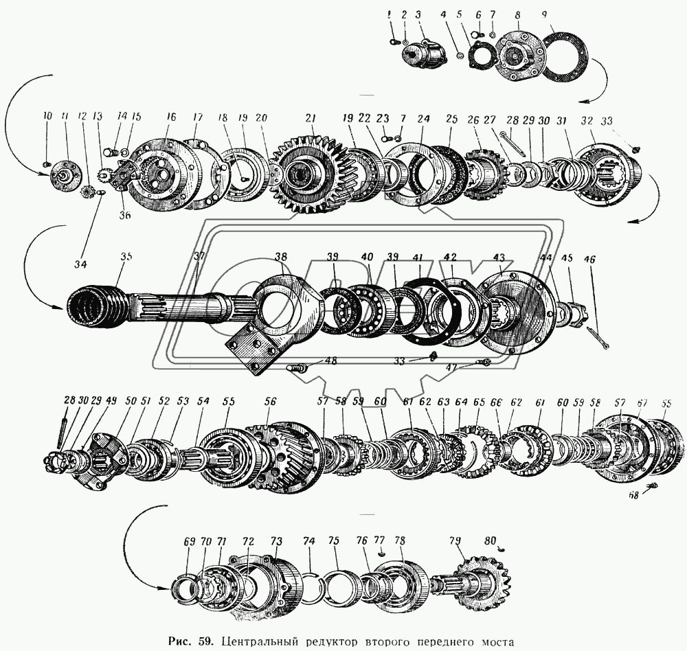 Центральный редуктор второго переднего моста