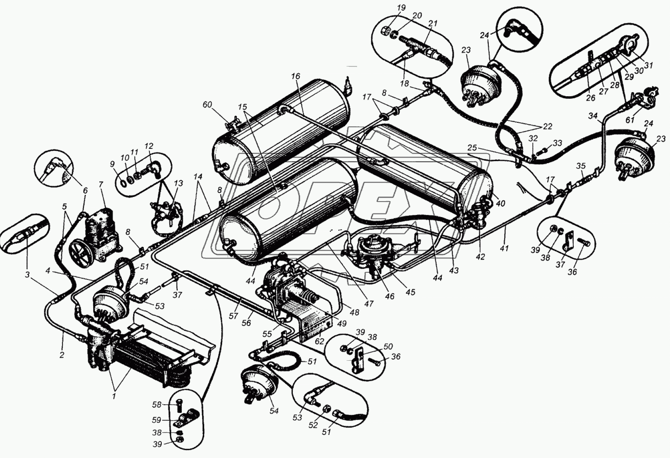 Привод пневматический тормозов МАЗ-5335