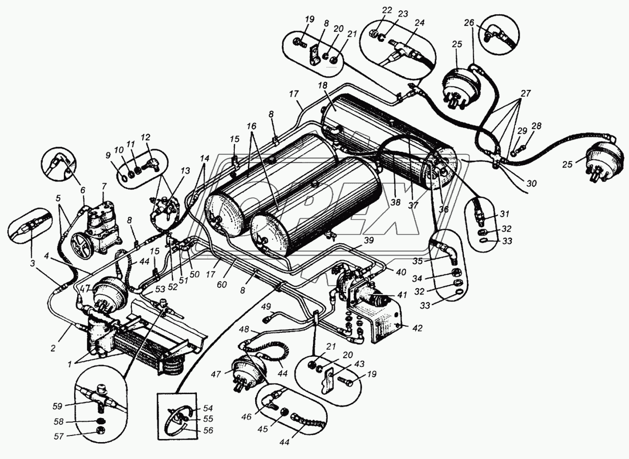Привод пневматический тормозов МАЗ-5549