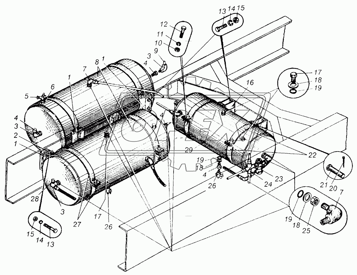 Крепление воздушных баллонов МАЗ-5335