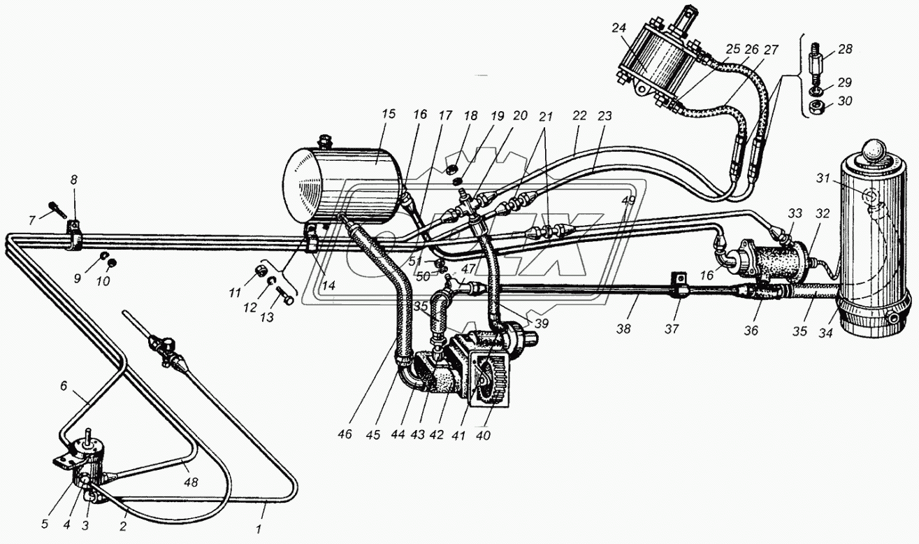 Трубопроводы и шланги механизма подъема платформы МАЗ-5549