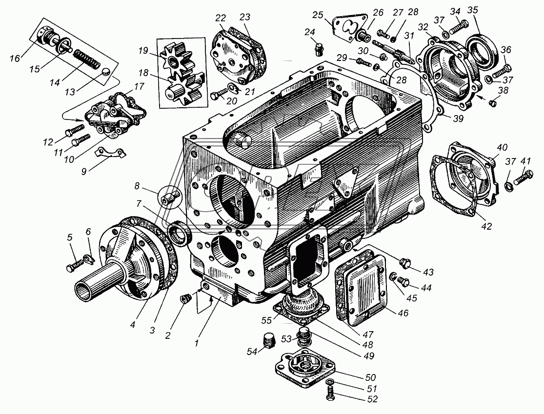 Картер и насос масляный коробки передач