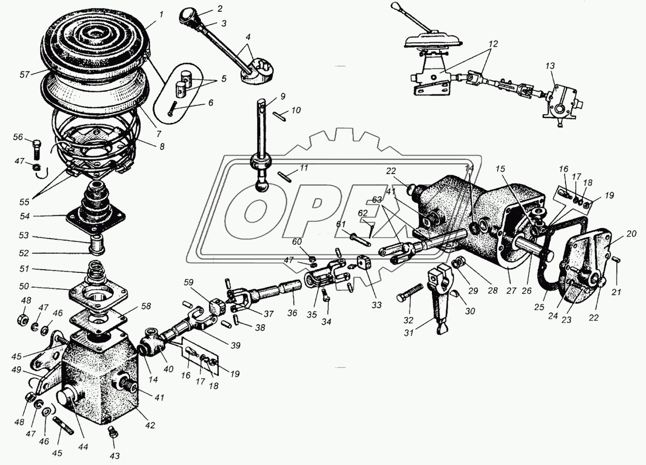 Рычаг и механизмы переключения передач МАЗ-504В