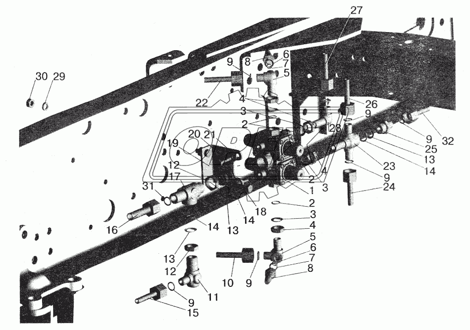 Крепление четырехконтурного клапана МАЗ-642208, 642205