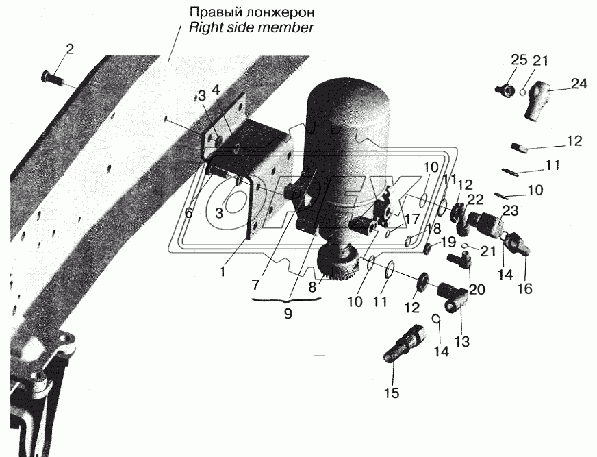 Установка осушителя воздуха и присоединительной арматуры МАЗ-555102