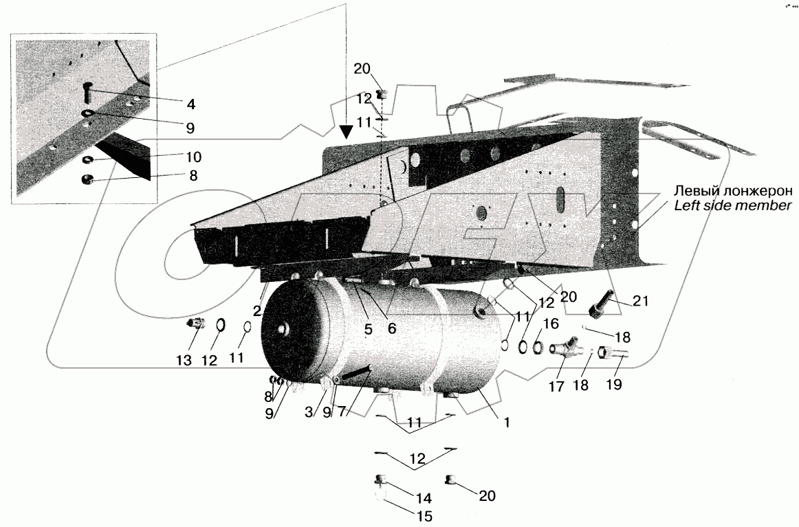 Установка ресивера и присоединительной арматуры МАЗ-555102
