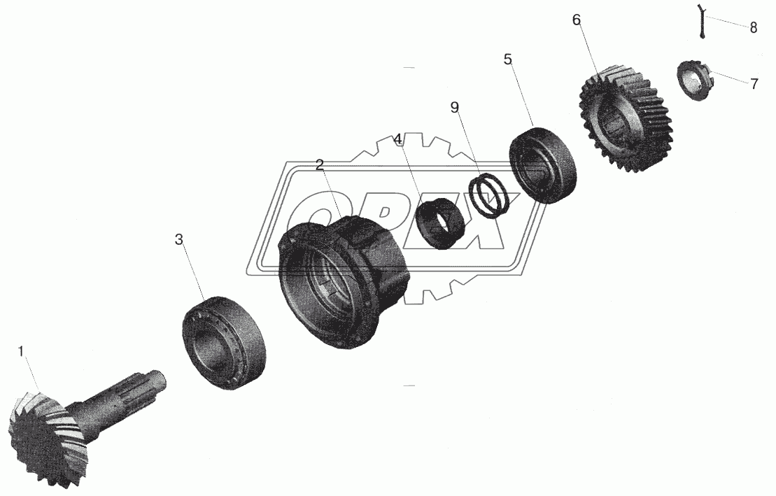 Редуктор среднего моста. Шестерня ведущая