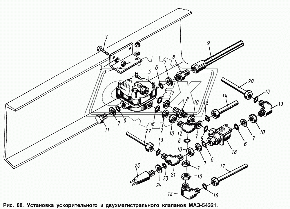Установка ускорительного и двухмагистрального клапанов МАЗ-54321