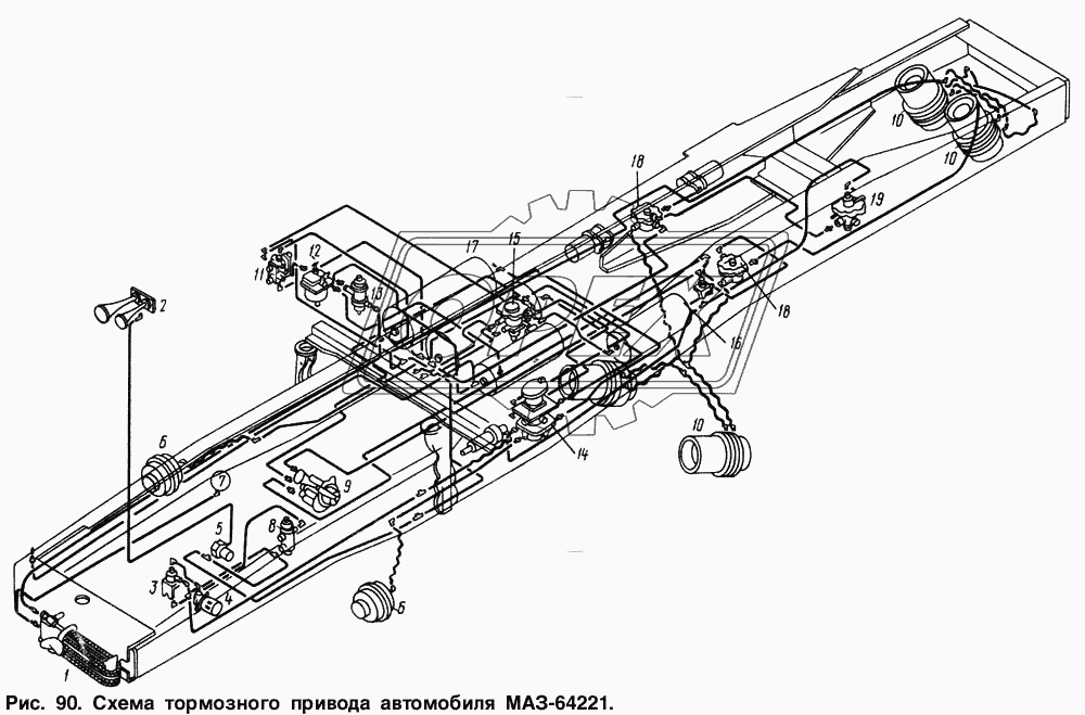 Схема тормозного привода автомобиля МАЗ-64221